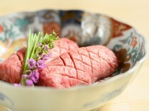 Charcoal-grilled Yakiniku  -shintan-_Thick Tongue Slices - the beautiful cuts on the surface make this dish enjoyable for the eyes and taste buds