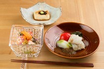 Ryouriya Somekawa_Appetizers - Three dishes to start the course, including the signature dish, baked sesame tofu.