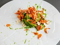 Restaurant DA CIRO_Wasabi Greens, Sakura Shrimps, Cashew Nuts - Genovese pasta reconstructed with Japanese ingredients 