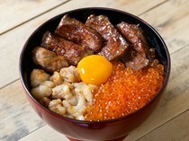 Kinsaiya Hakata Eki Chikagai Branch_Special Bowl of A5 Wagyu Beef Steak & Japanese Beef Small Intestine with Ikura - Savor A5 Wagyu beef and fresh salmon roe all in one bowl.