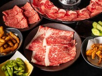 Gyutan Shabu-shabu to Niku-nigiri Gen's_Beef Tongue, Pork Shabu-shabu, A5 Japanese Black beef Shabu-shabu, Special Dishes (all-you-can-eat course) - Using A5 Japanese Black beef.